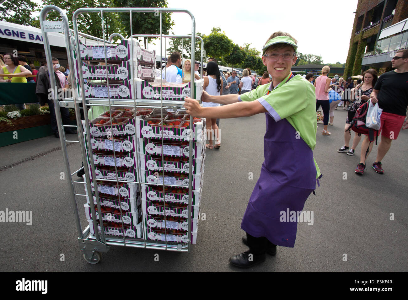 Wimbledon, London, UK. 24th June 2014.  Picture shows strawberries being delivered in bulk to cope with this years demand as spectators enjoy the warm weather at Wimbledon Tennis Championships 2014. Credit:  Clickpics/Alamy Live News Stock Photo