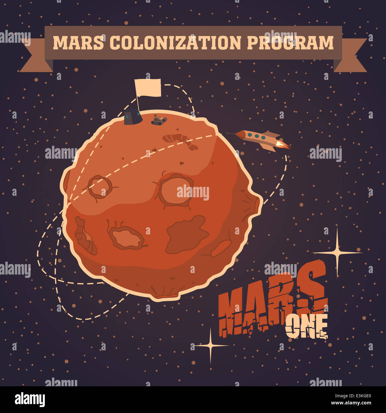 Vintage space postcard of the day of landing humans on Mars Stock Photo ...