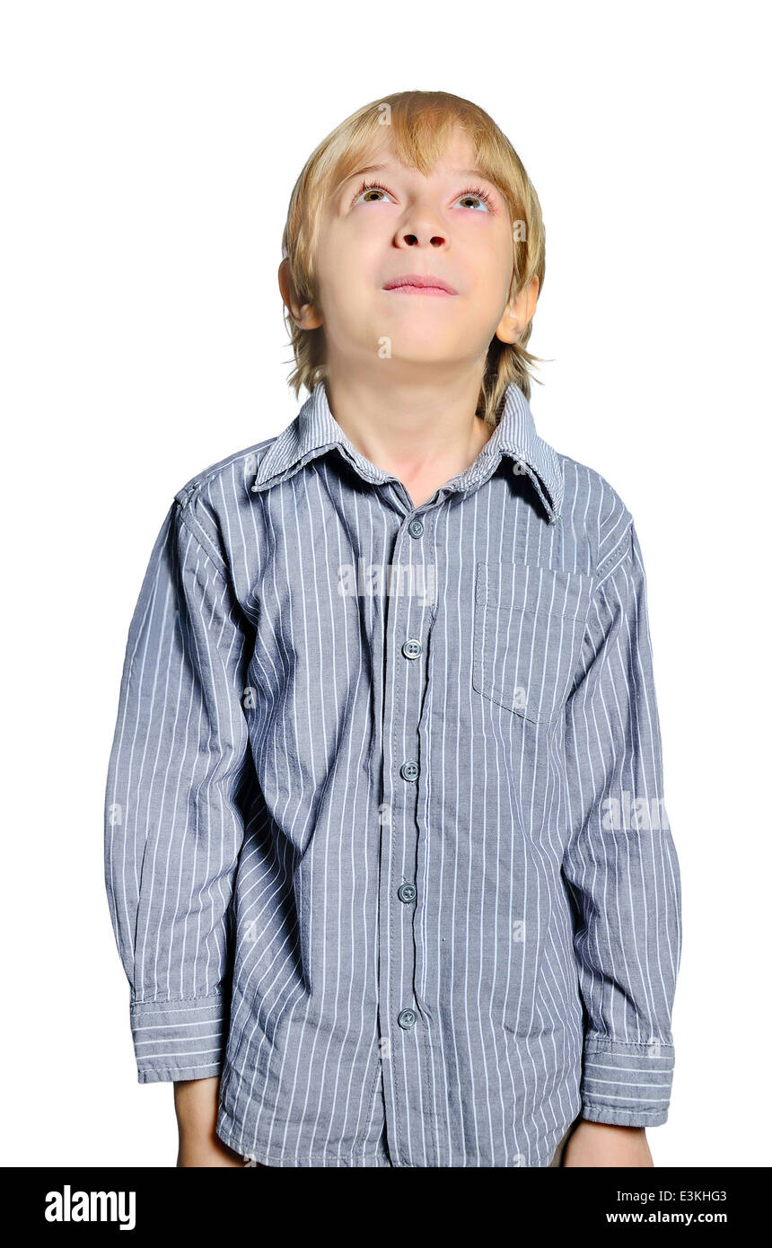 isolated young boy dreaming on white Stock Photo Alamy