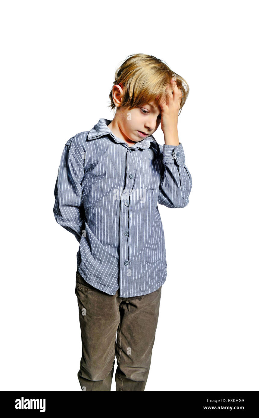 isolated child upset headache unhappy Stock Photo