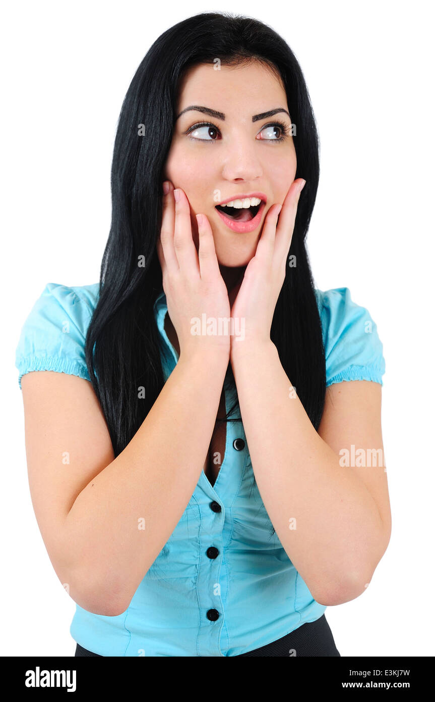 Isolated young business girl shocked Stock Photo