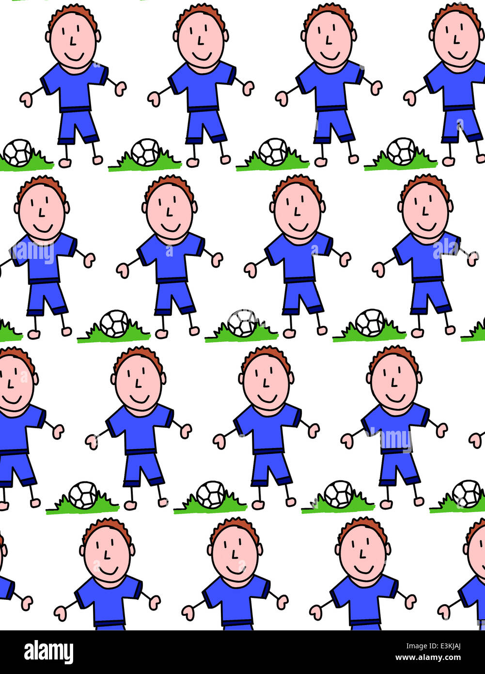 Illustration of symmetrical footballers patterned wallpaper on a white background Stock Photo