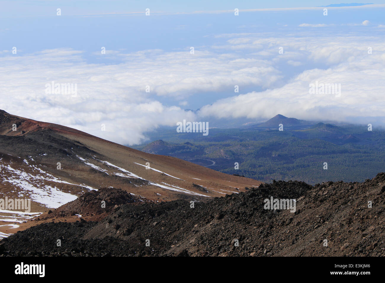 Views down from El Teide towards adjacent  Pico Viejo Volcano on the Spanish Canary island of Tenerife Stock Photo
