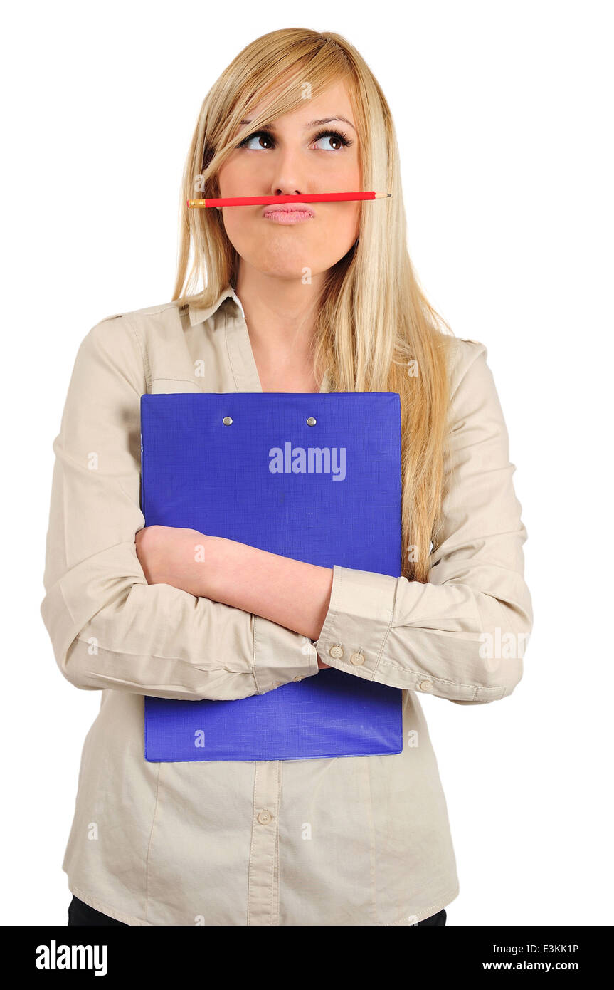 Isolated young business woman refuse working Stock Photo