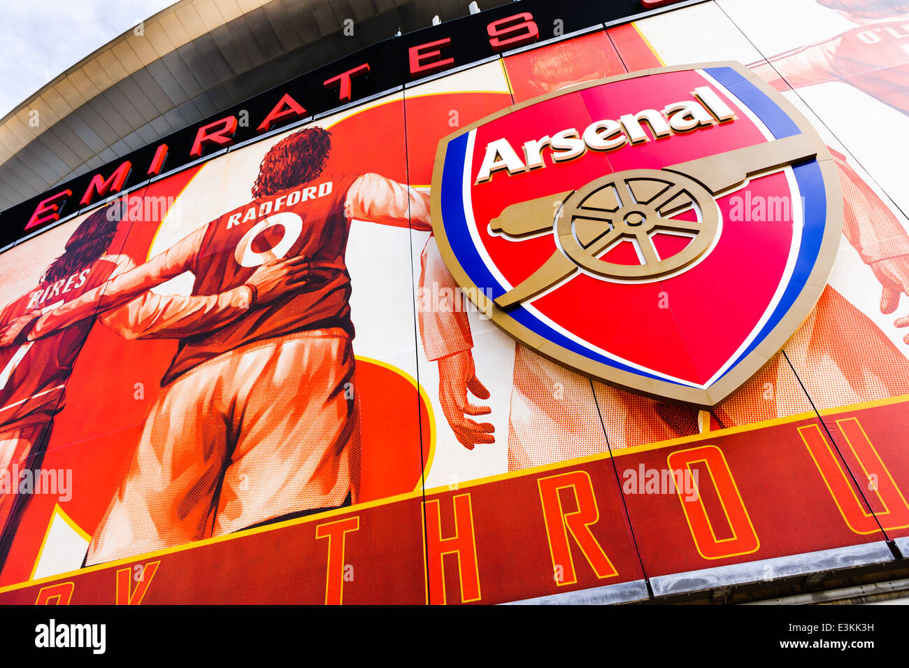 Front facia of The Emirates Stadium, Arsenal Football Club Stock Photo