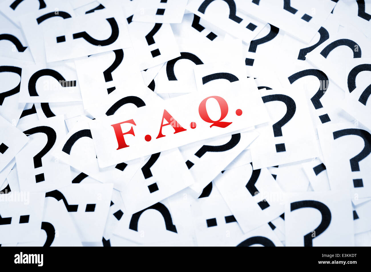 FAQ word on question mark background Stock Photo