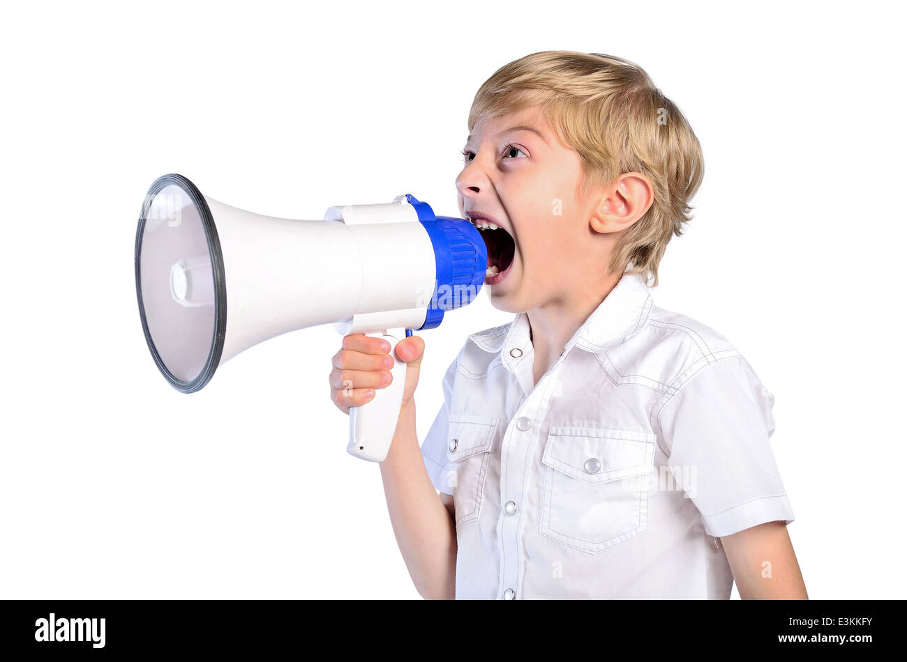 aggression amplifier anger angry announce background bizarre boy child communicate concept demonstration emotion energetic energ Stock Photo