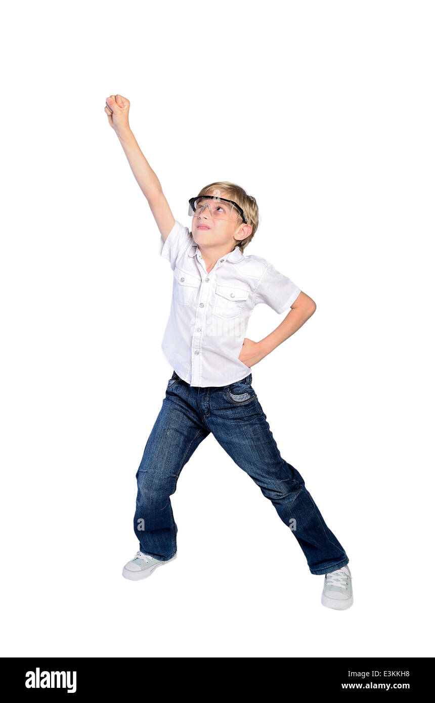 Happy and strong young boy on white Stock Photo - Alamy