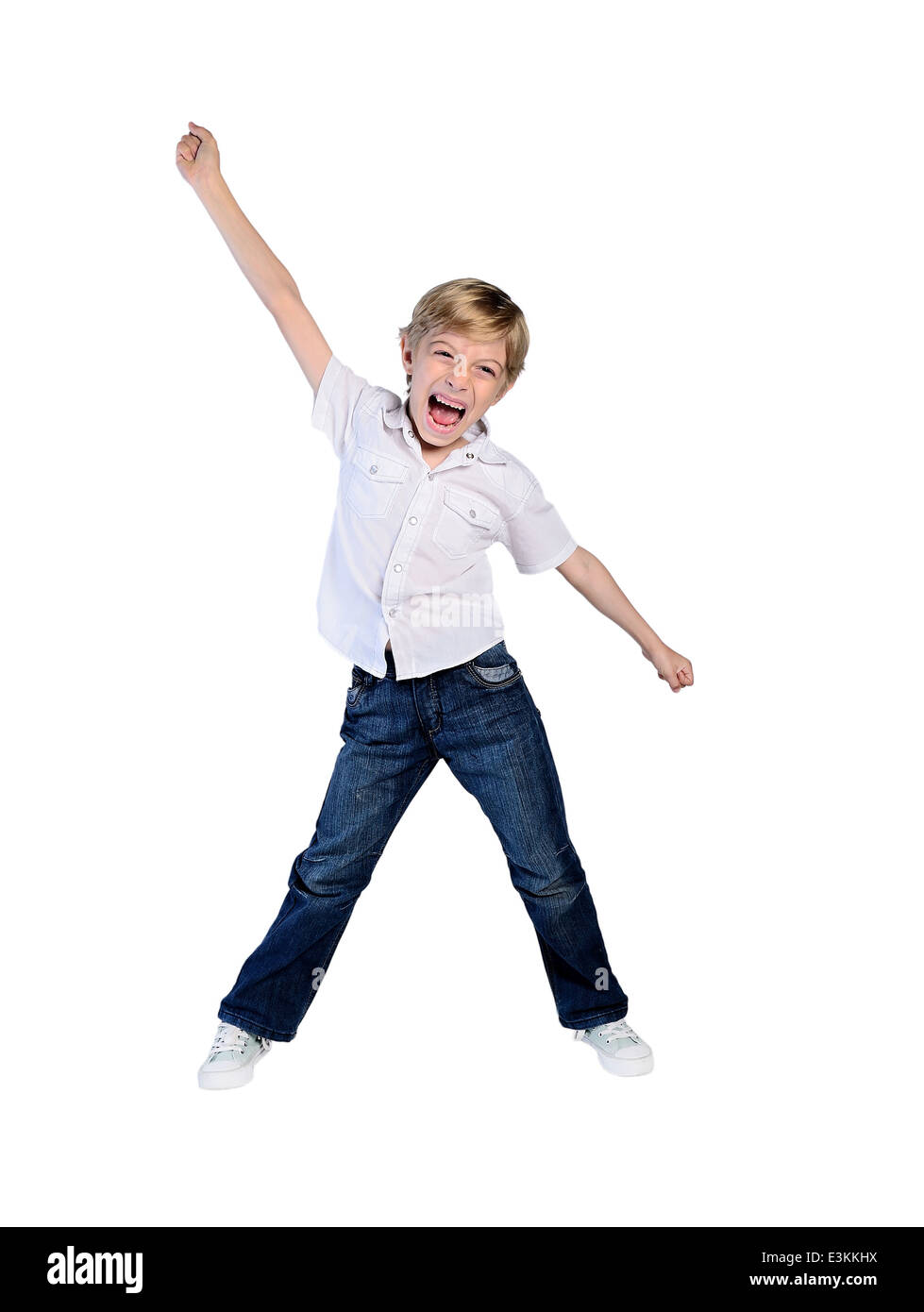 young boy succeed on white Stock Photo