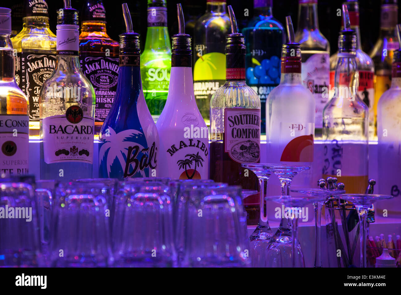 Selection of alcoholic drinks at a bar Stock Photo