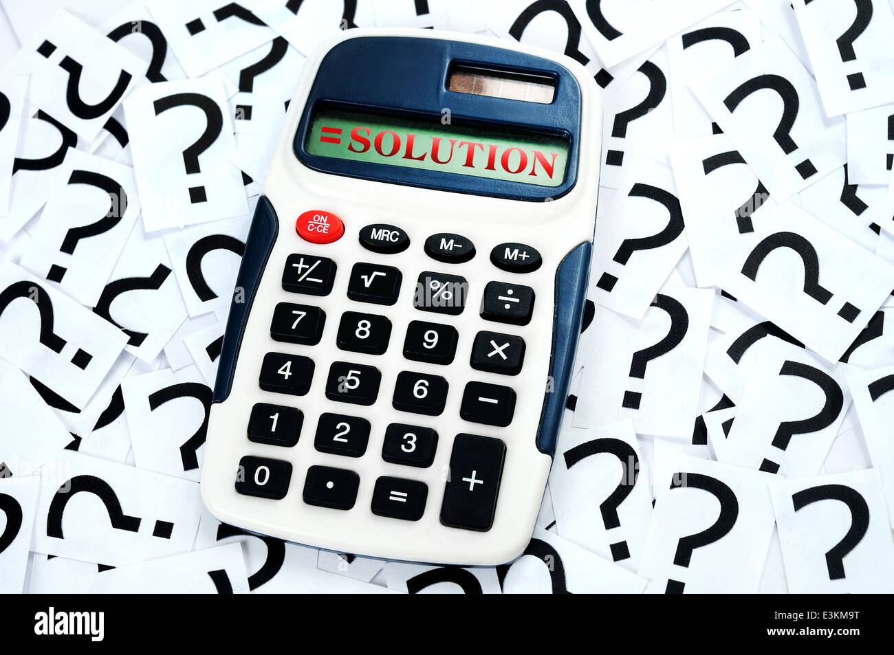 Solution result on question mark background Stock Photo