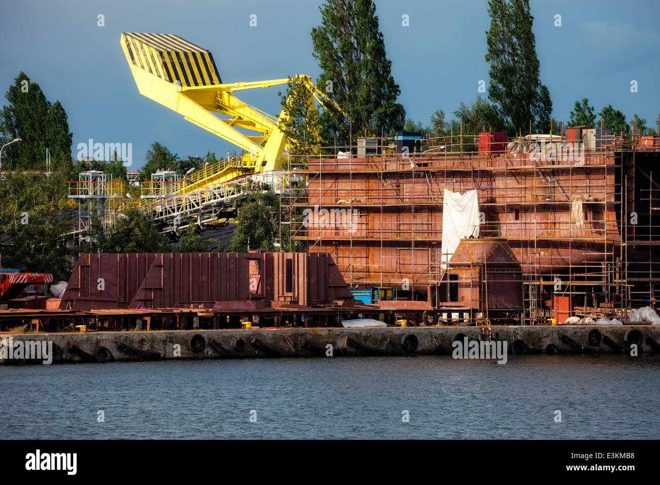 Part of large ship under construction. Stock Photo