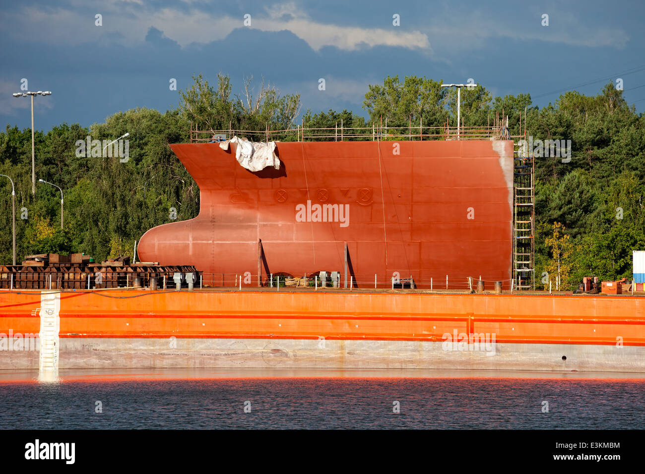 Part of large ship under construction. Stock Photo