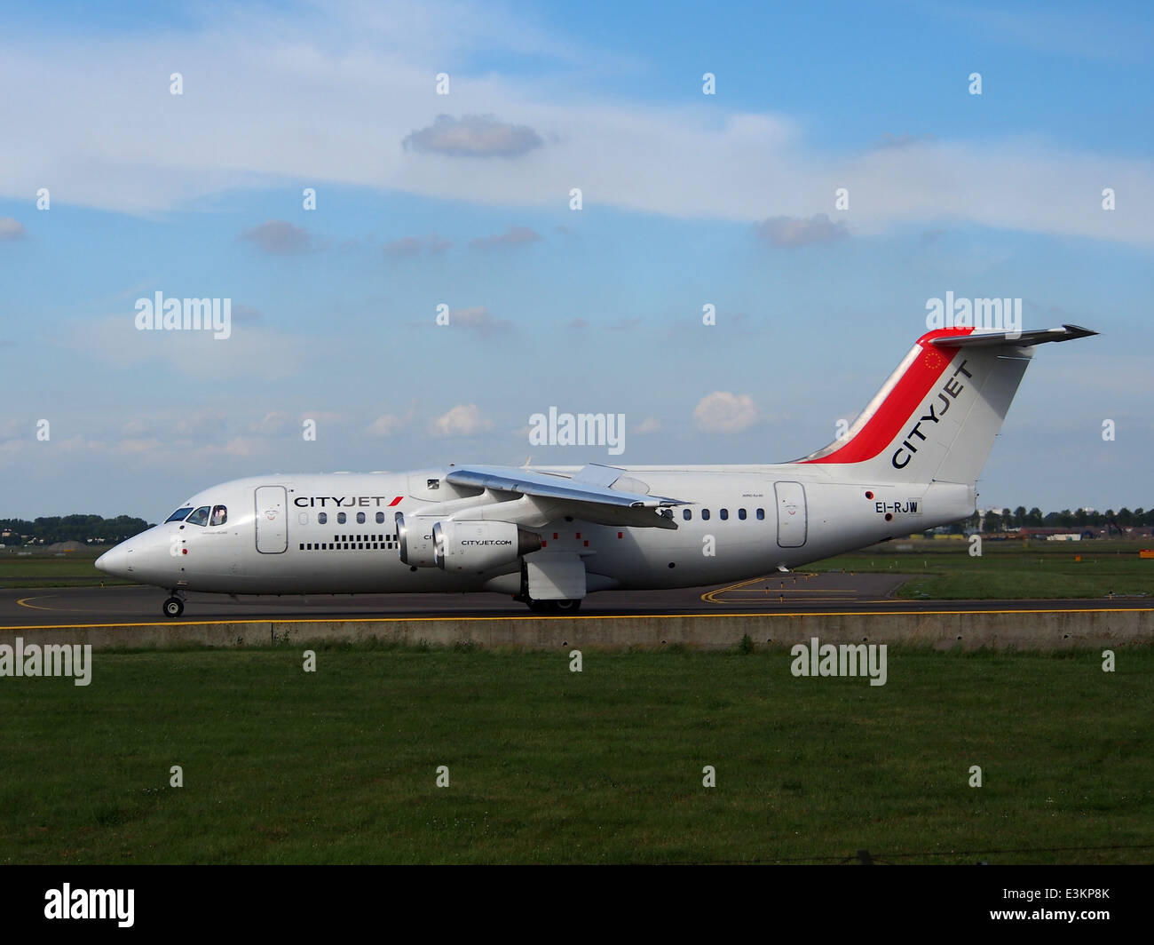 The British Aerospace Avro RJ85 (EI-RJW), operated by Cityjet, is shown ...
