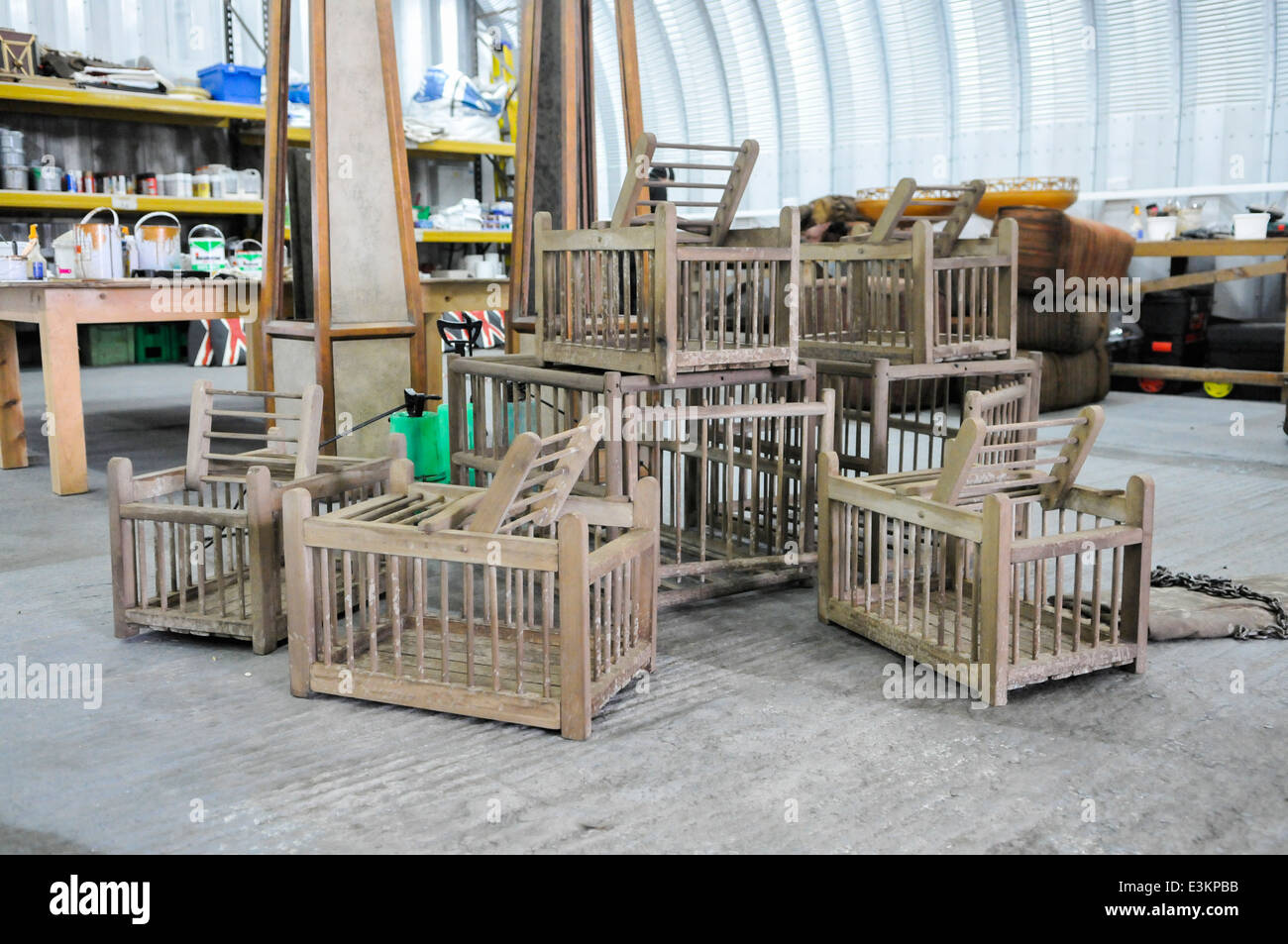Wooden rats cages being prepared in the props department of Game of