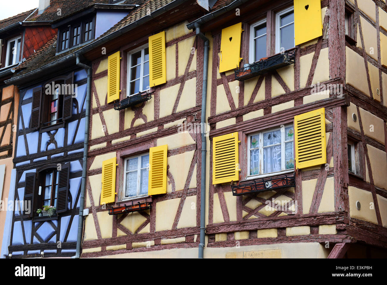 Colmar Alsace region France old half timbered buildings houses property Stock Photo