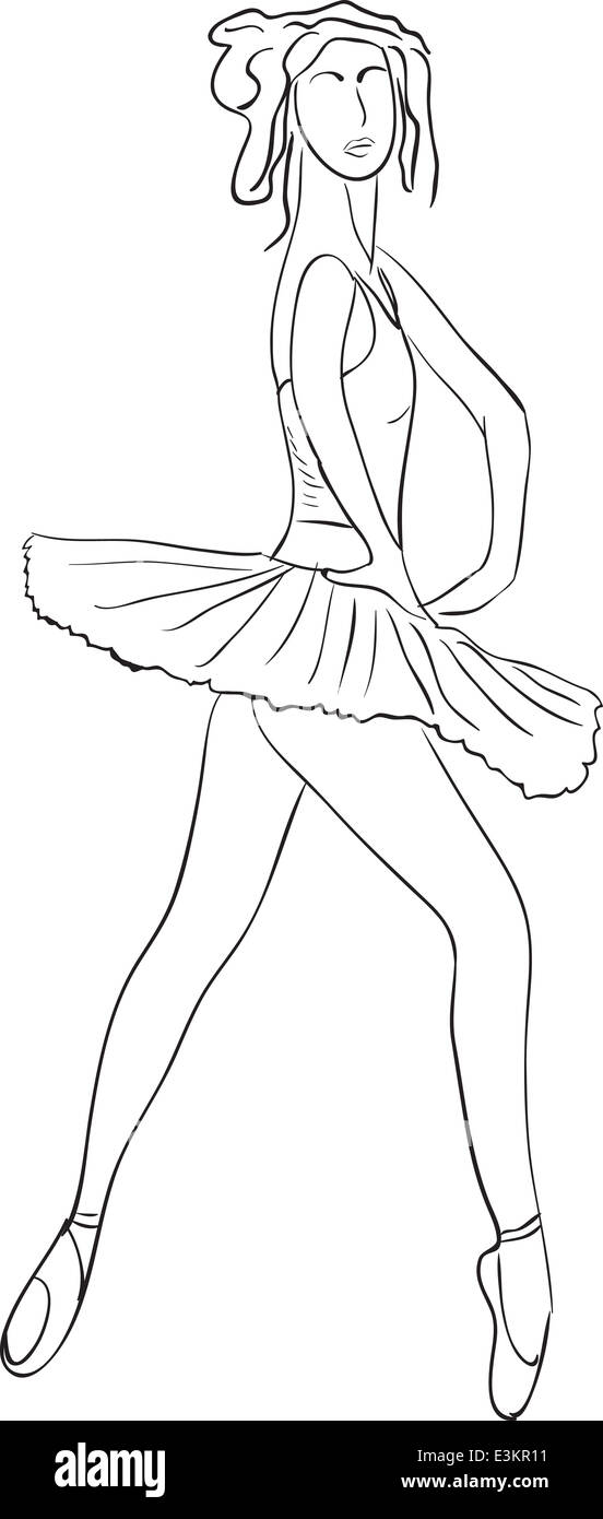 Simple outline vector silhouette dancing girl ballerina Stock Photo