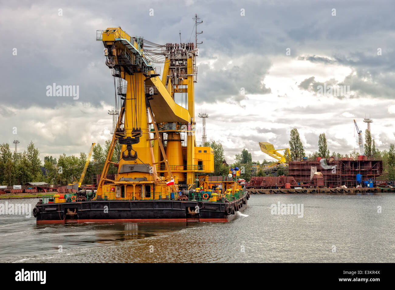 Heavy floating crane in the working port. Stock Photo