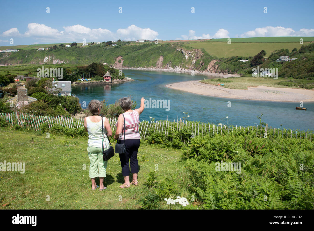 The River Avon at Bantham South Devon England UK Tourists admire the lovely view over the water