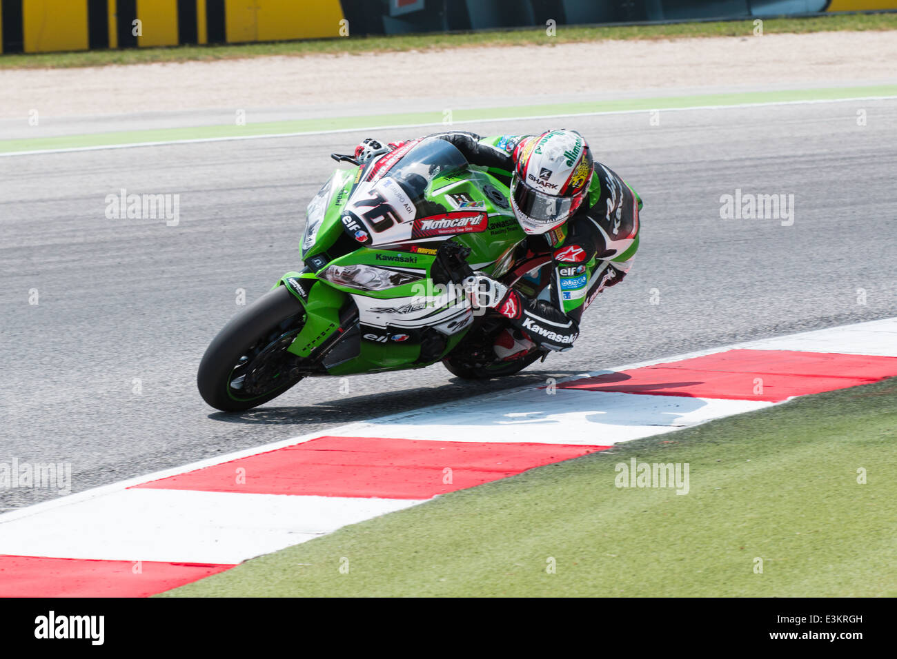 Kawasaki ZX-10R of KAWASAKI RACING TEAM , driven by Loris Baz in action during the Superbike Free Practice 4th Session Stock Photo