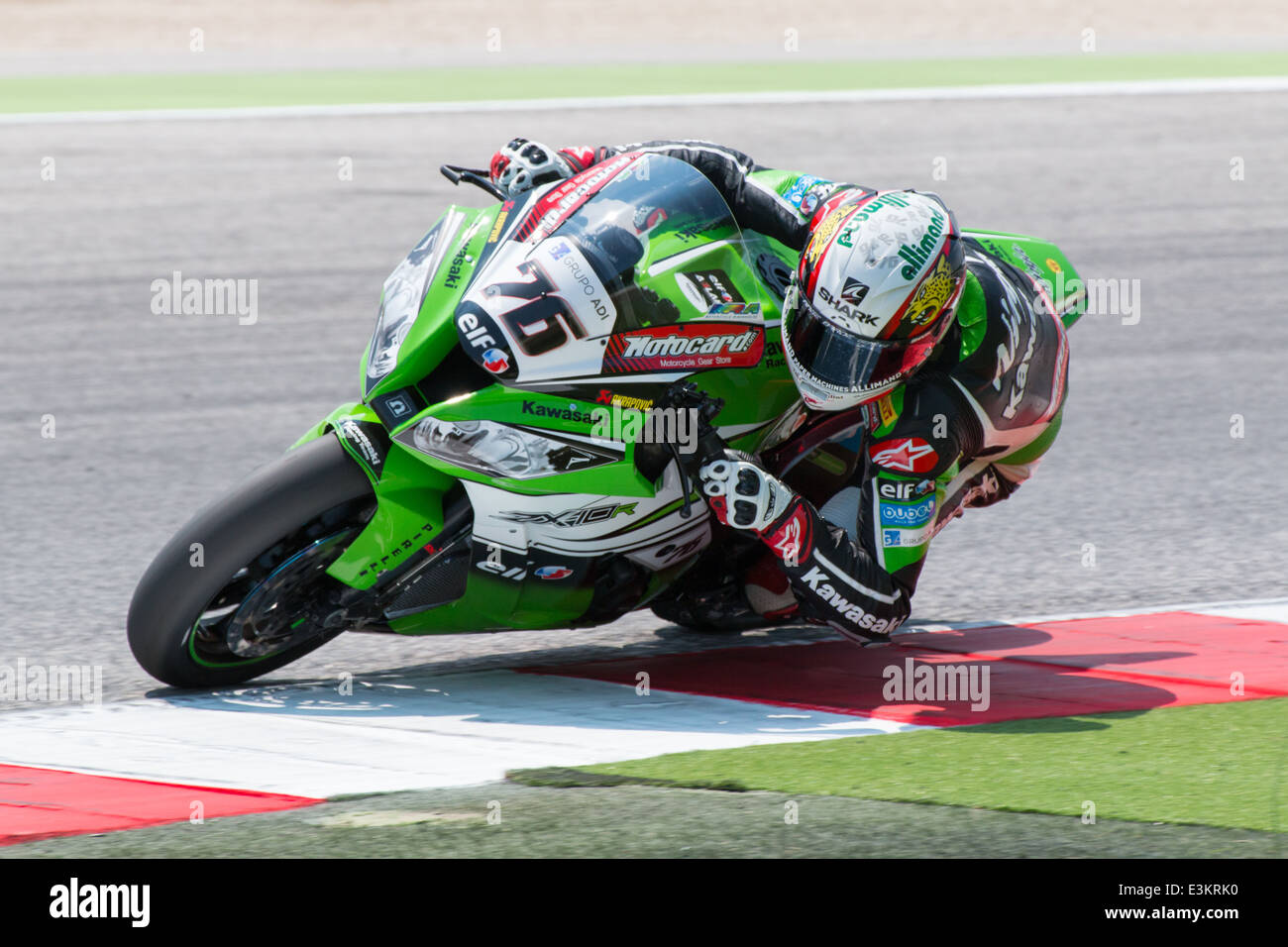 Kawasaki ZX-10R of KAWASAKI RACING TEAM , driven by Loris Baz in action during the Superbike Free Practice 4th Session Stock Photo