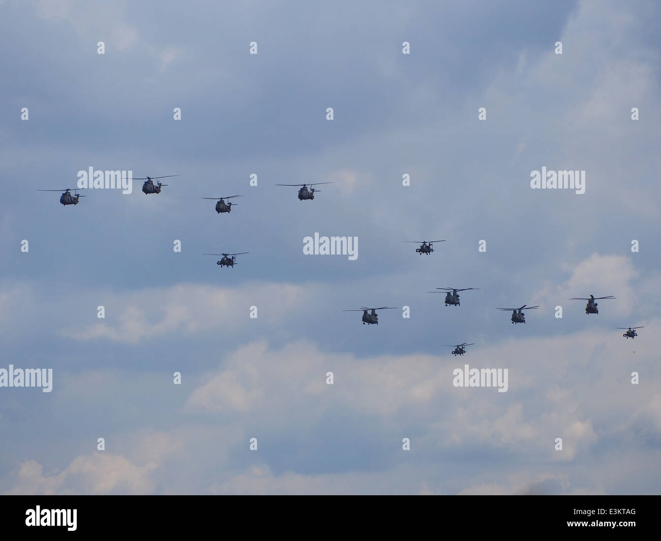 A lot of Royal Netherlands Air force helicopters in the air Stock Photo