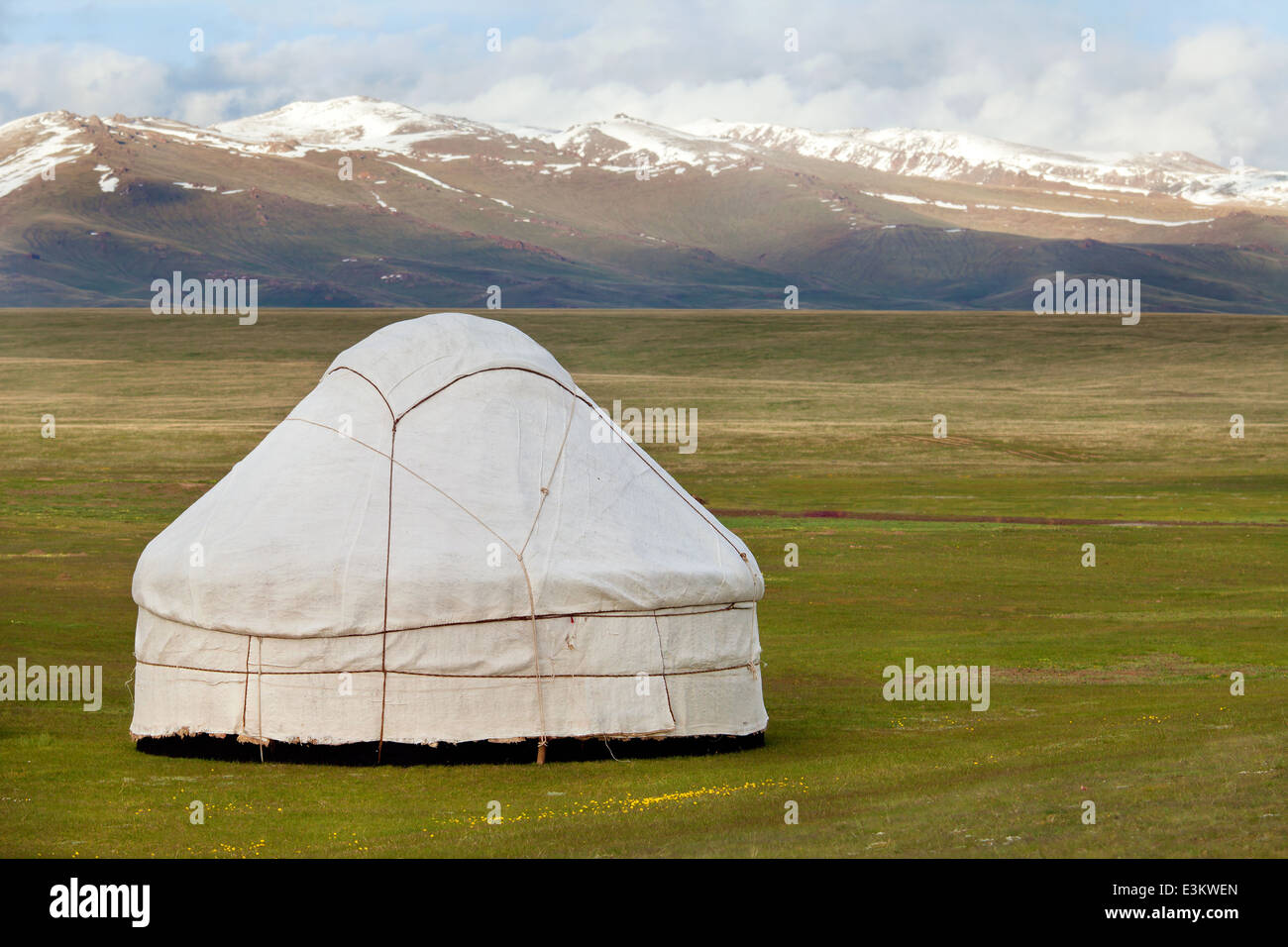 View of national asian yurt in mountains Stock Photo