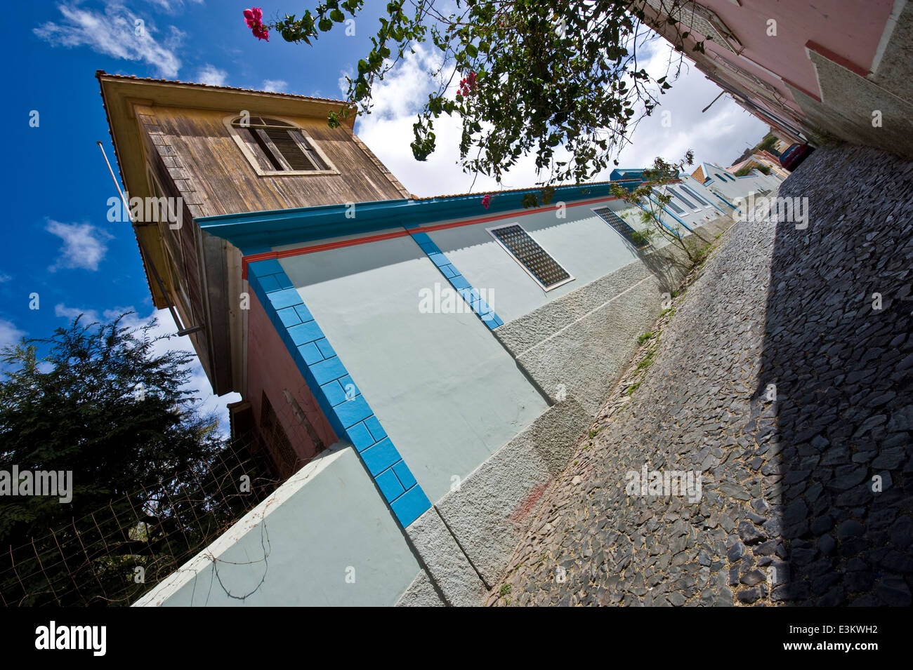 A street scene in Mindelo, Sao Vicente Island, Cape Verde. Stock Photo