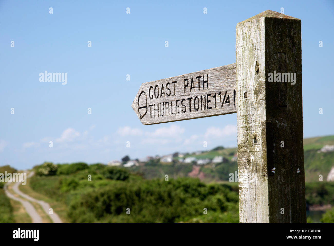 Signpost to the coastal path at Bantham South Devon England UK Stock ...