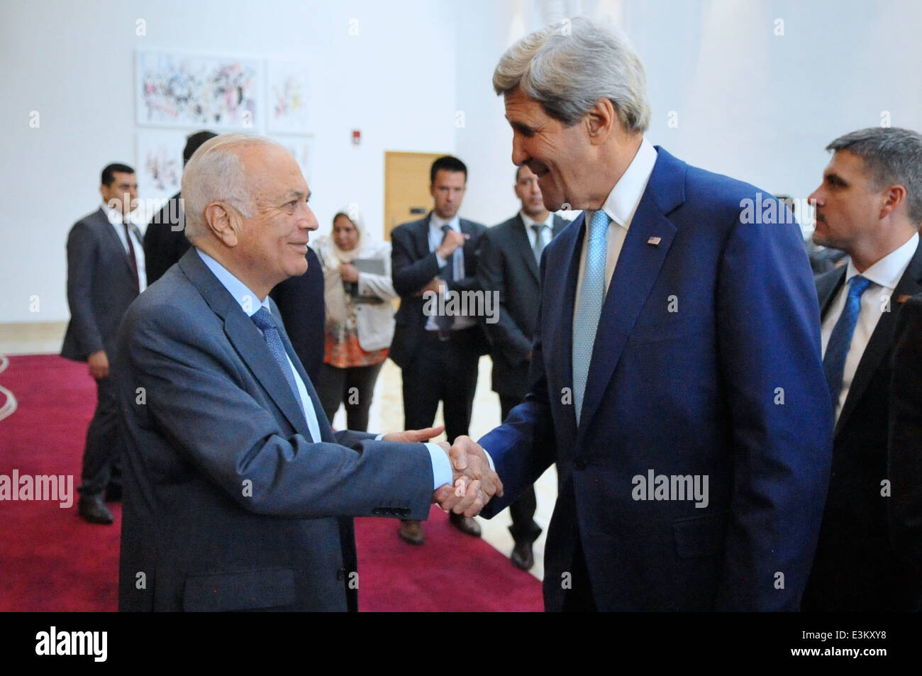 Secretary Kerry Bids Farewell to Arab League Secretary-General Elaraby Stock Photo