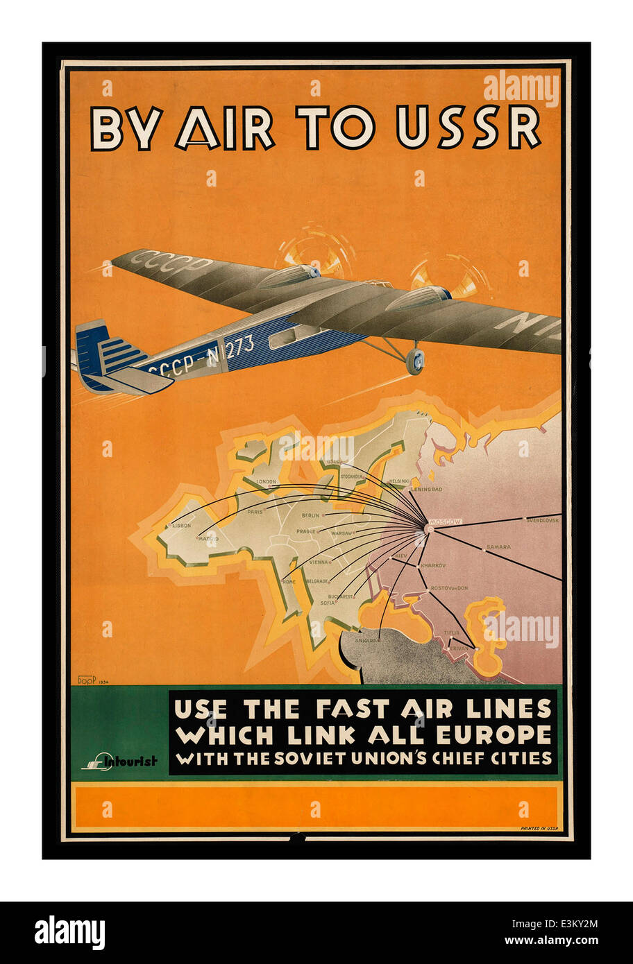 Vintage travel poster 1930's for air travel to the former USSR Stock Photo