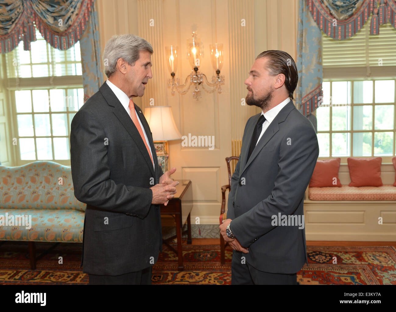 Secretary Kerry Meets With Leonardo DiCaprio Stock Photo