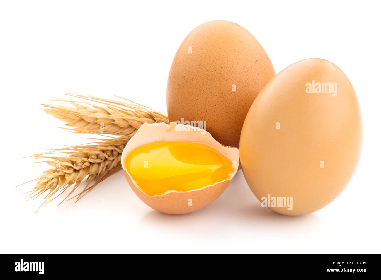 Wheat and brown eggs. Isolated on white . Studio shot Stock Photo Alamy