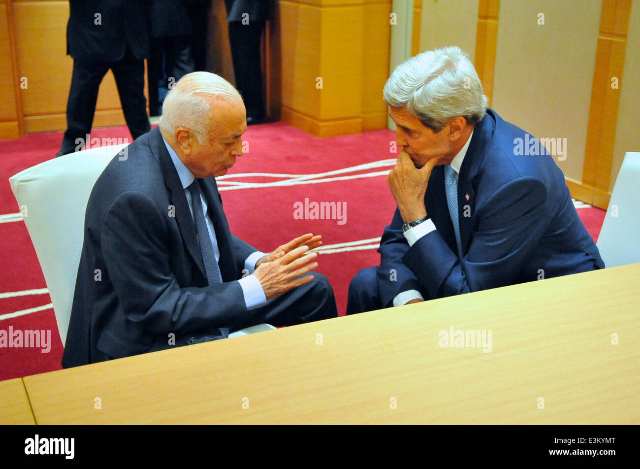 Secretary Kerry Meets With Arab League Secretary-General Elaraby Stock Photo