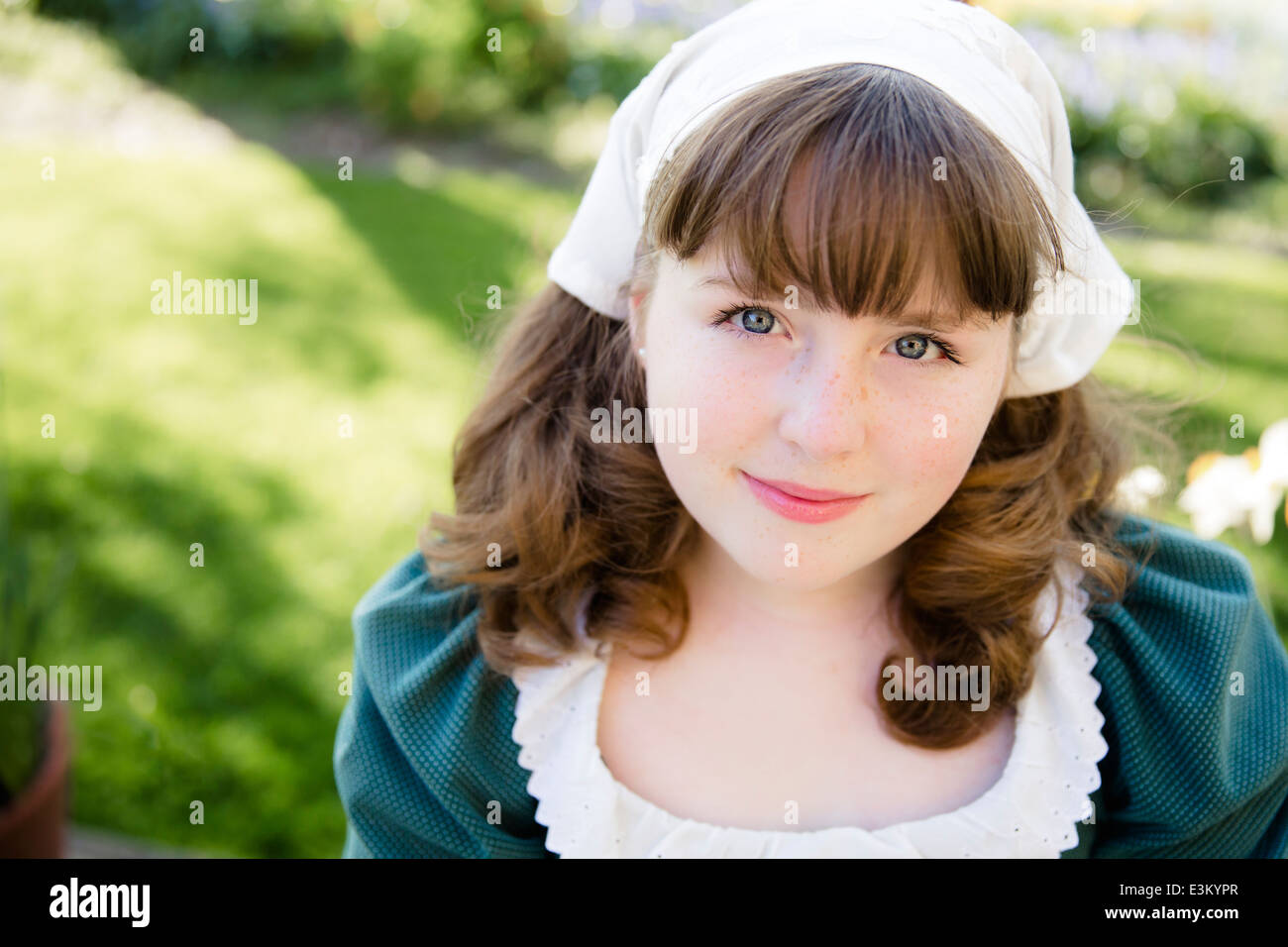 Portrait of teenage girl (10-13) wearing headscarf Stock Photo