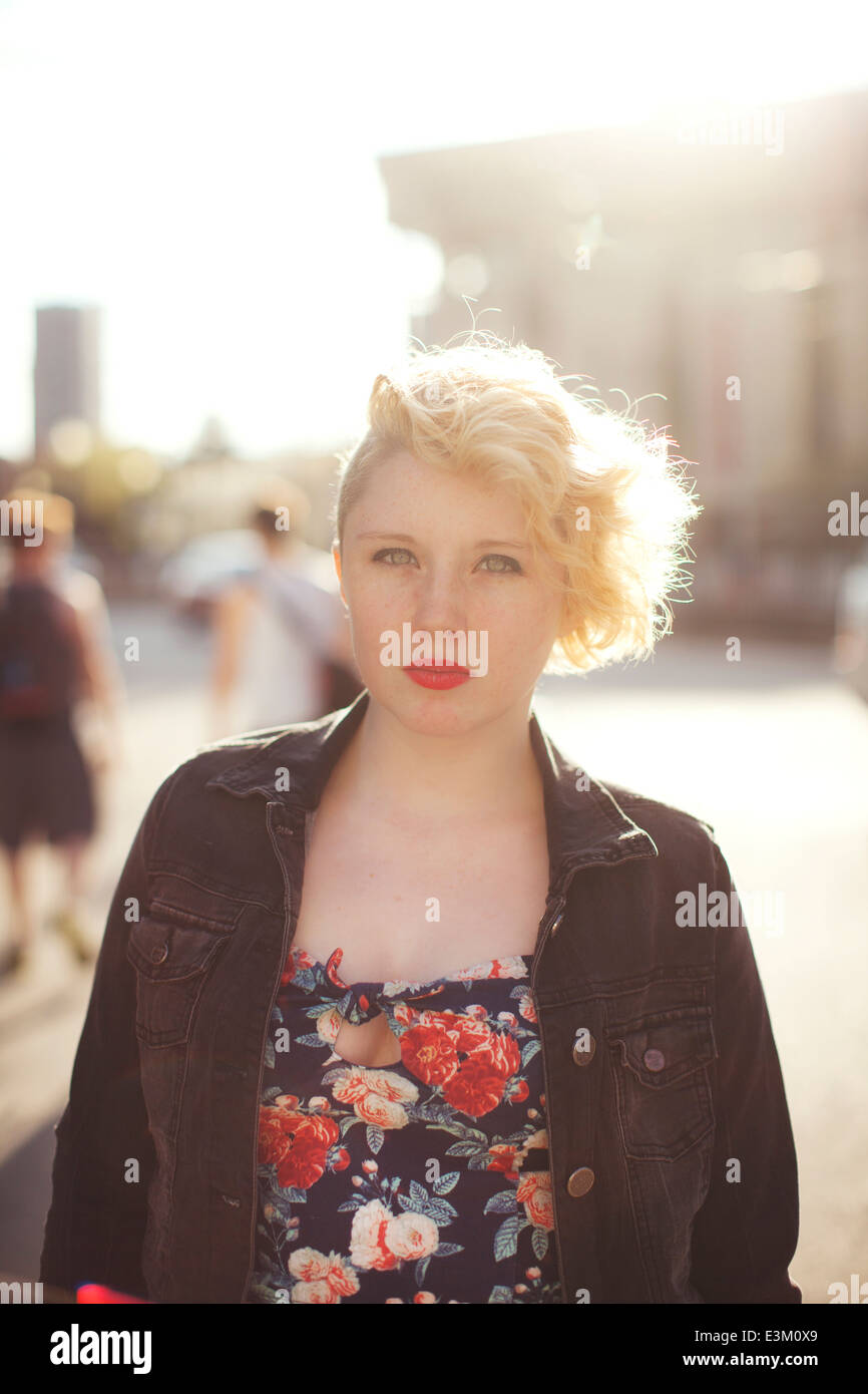 Portrait of young blonde woman looking at camera Stock Photo