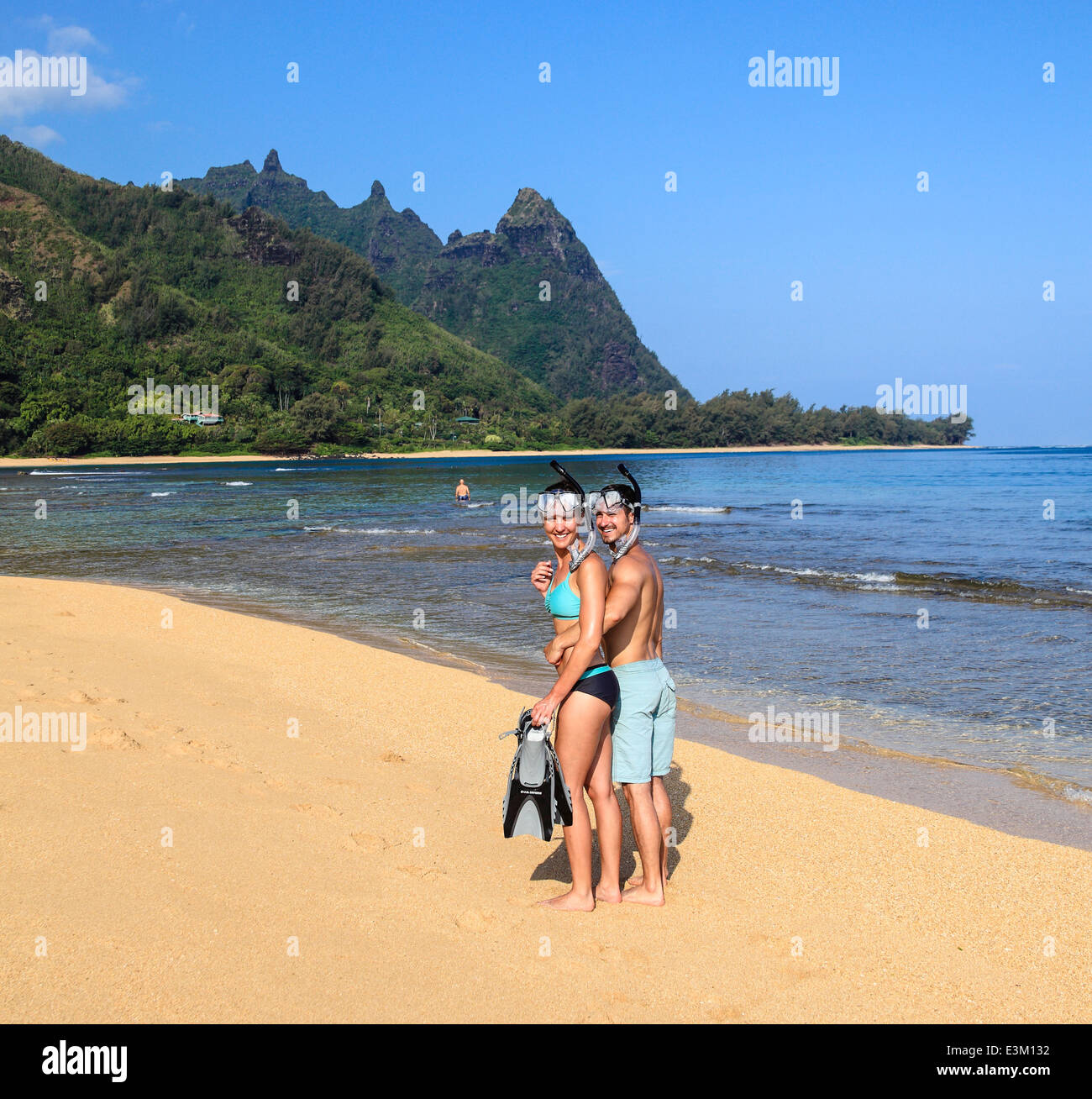 Snorkelers at Tunnels Beach on Kauai Stock Photo Alamy
