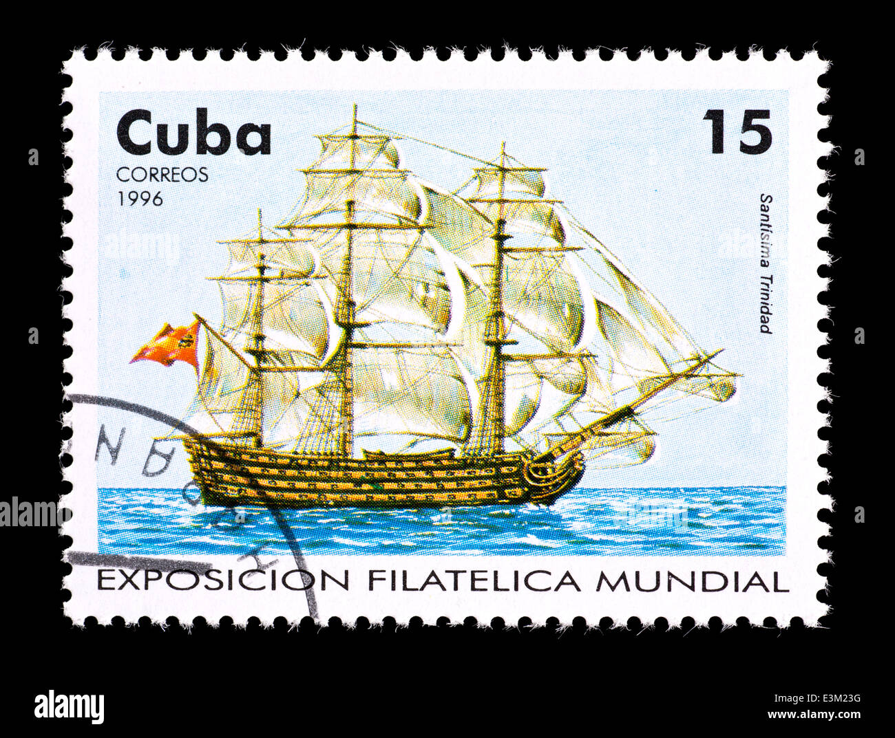 Postage stamp from Cuba depicting the Cuban sailing ship Santisima Trinidad Stock Photo