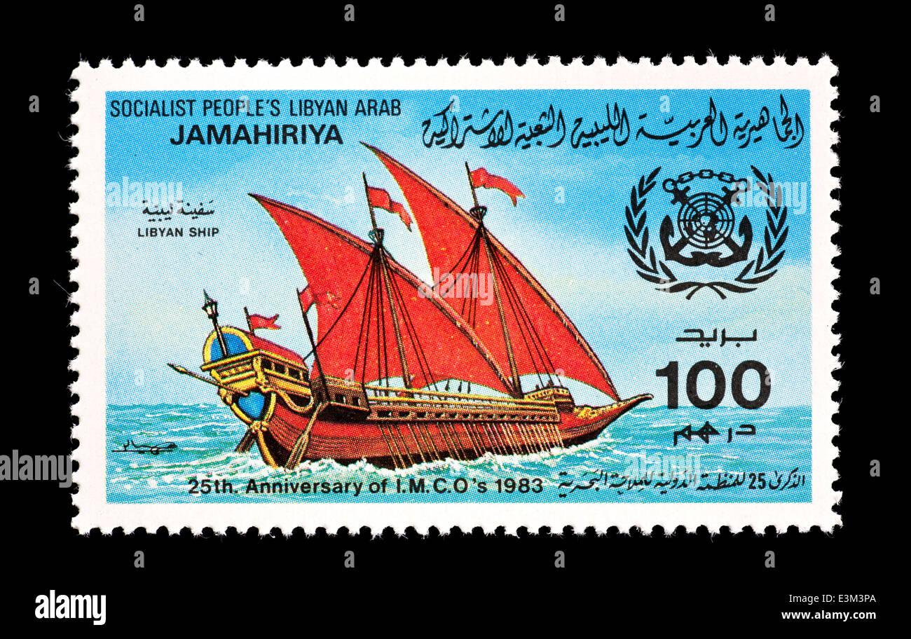Postage stamp from Libya depicting an ancient Libyan sailing ship. Stock Photo