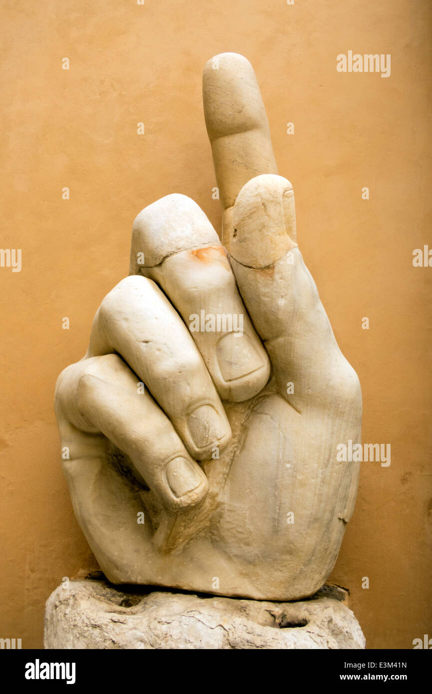 Sculptured hand of the Emperor Constantine standing in the Capitoline Museum courtyard in Rome Stock Photo