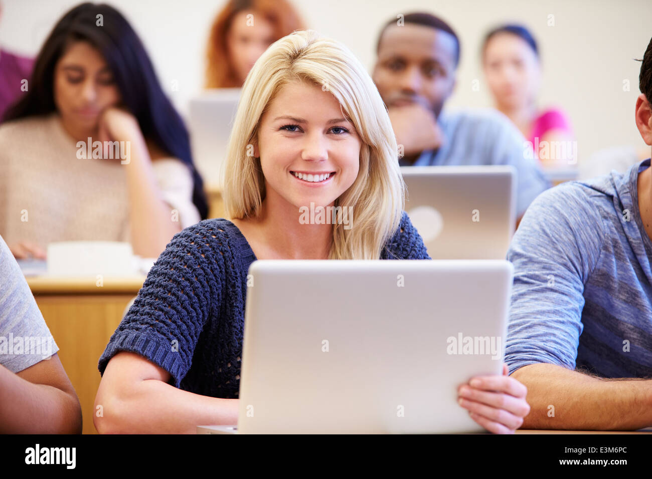 Female University Student Using Laptop In Lecture Stock Photo - Alamy