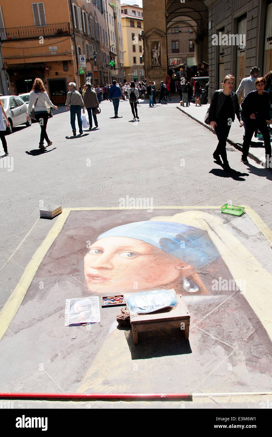 Girl with a Pearl Earring painting, Florence Stock Photo