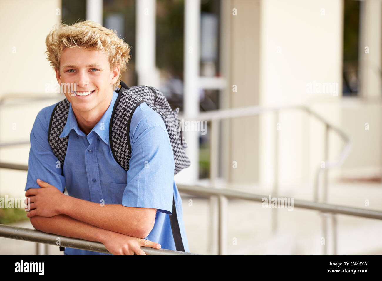 Portrait Of Male High School Student Outdoors Stock Photo