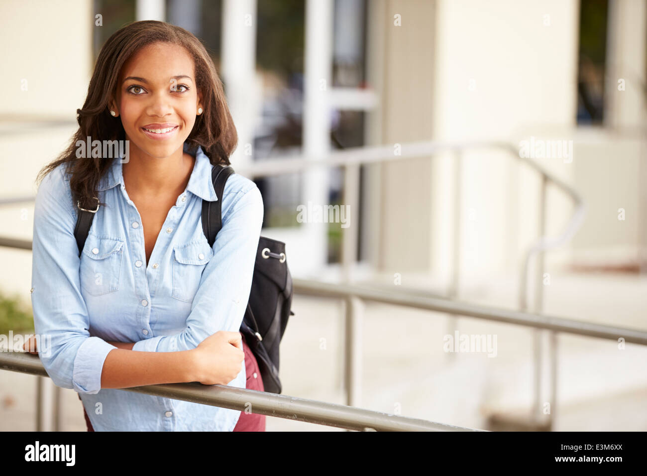 Portrait Of Female High School Student Outdoors Stock Photo