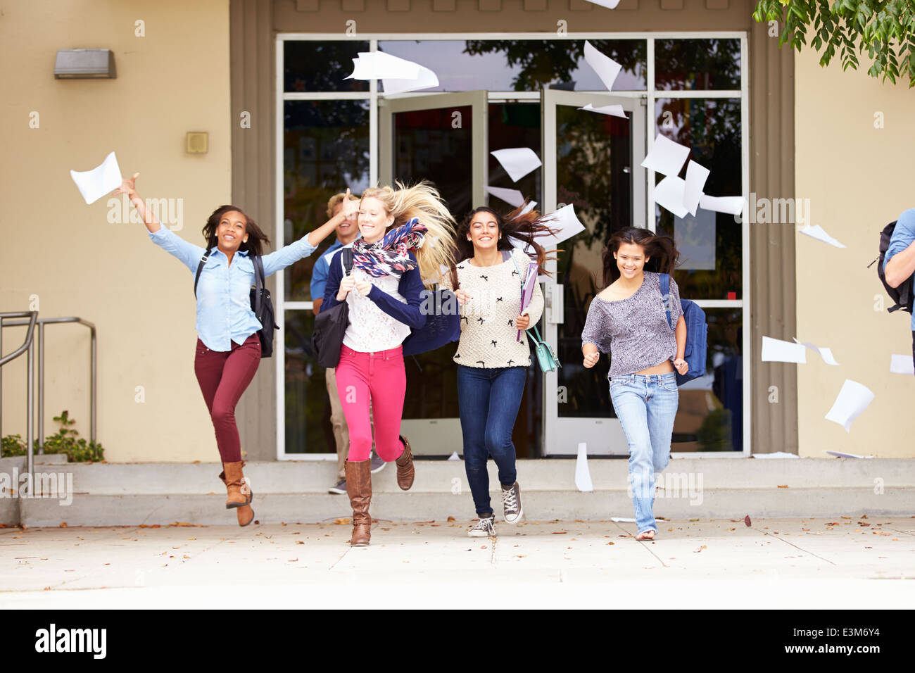 High School Pupils Celebrating End Of Term Stock Photo