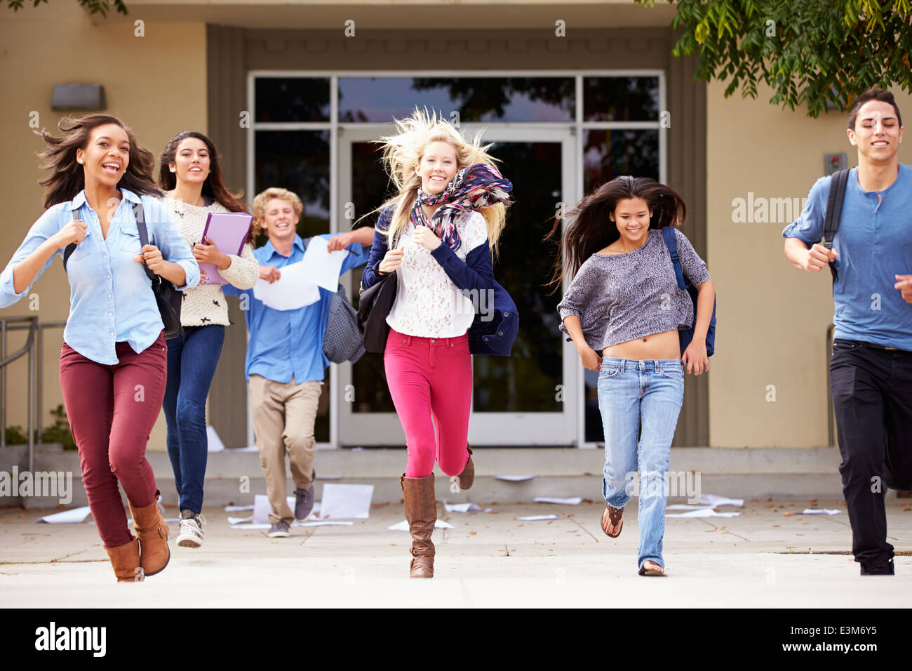 High School Pupils Celebrating End Of Term Stock Photo