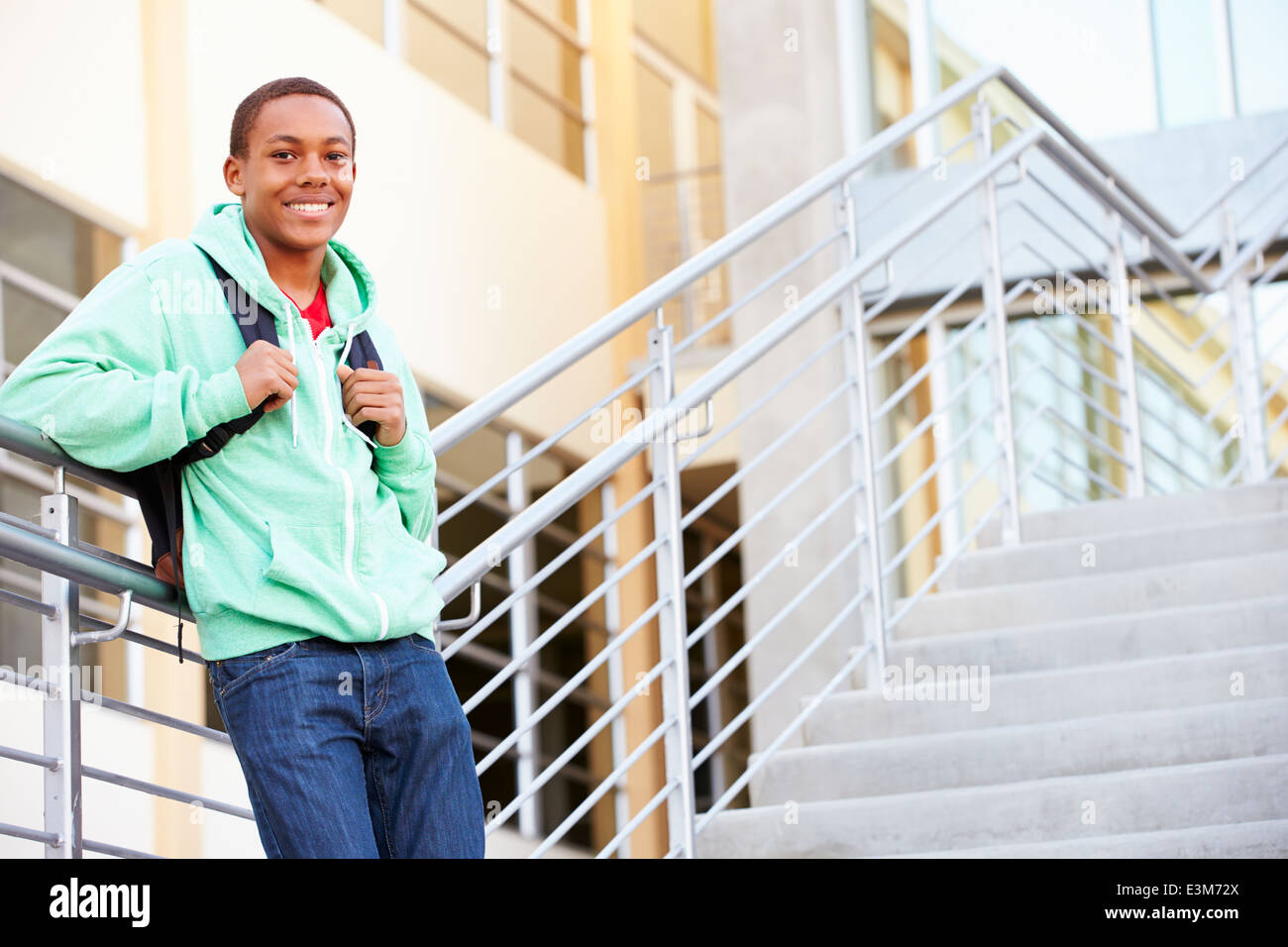 Male High School Student Standing Outside Building Stock Photo Alamy