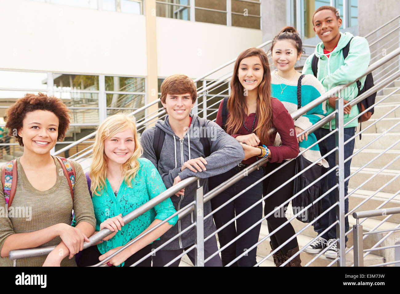 Portrait Of High School Students Standing Outside Building Stock Photo