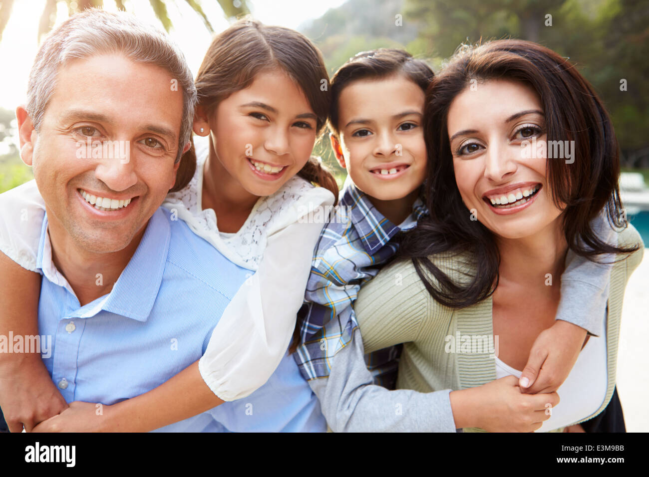 Portrait Of Hispanic Family In Countryside Stock Photo Alamy