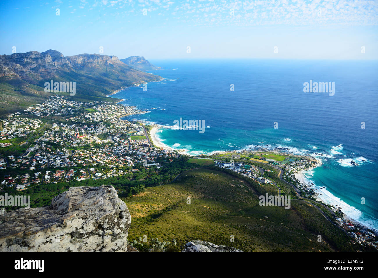 12Apostles MountainRange African Camps Bay Cape Peninsula Cape Town City Life Coast Coastal Elevated View Famous Stock Photo